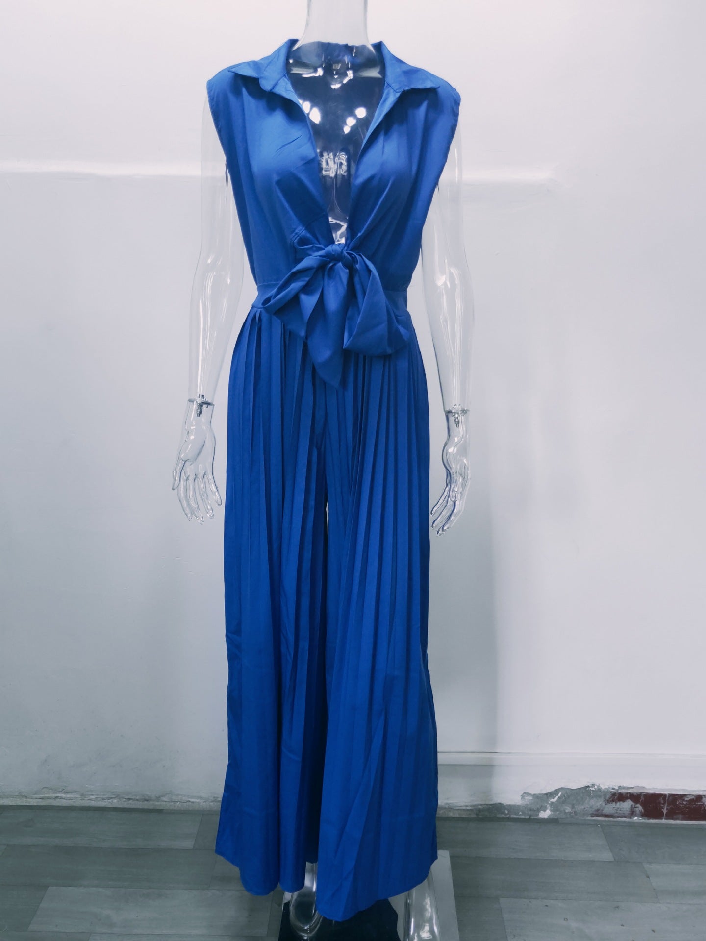 Women'S Fall Fashion V-Neck Sleeveless Turndown Collar Loose Wide Leg Jumpsuit 20