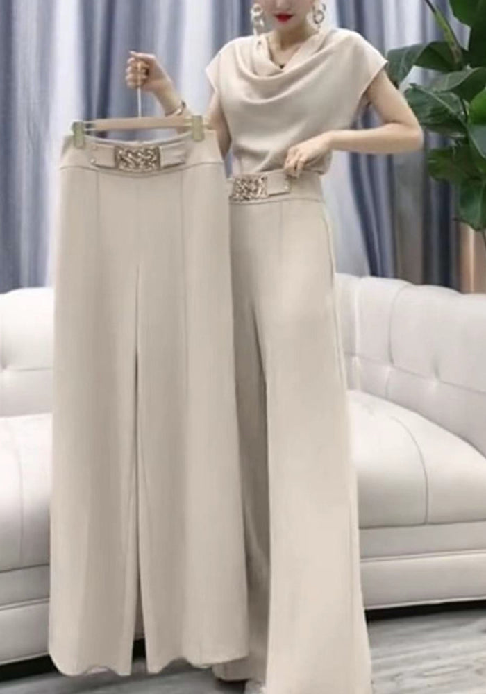 Fashion Suit Pile Collar Slim Fit Small Shirt + Wide Leg Pants Set