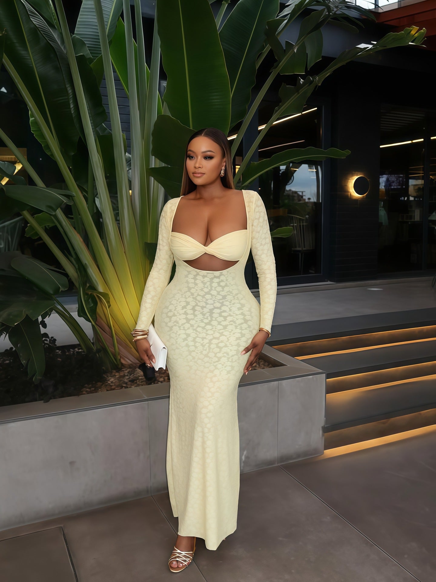 Women's Autumn Solid Color Long Sleeve Wrap Tight Fitting Chic Long Dress 7