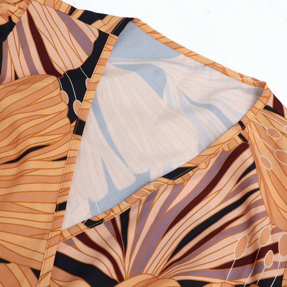 Casual Chic Printed Puff Sleeve V-Neck Lace-Up Dress 12