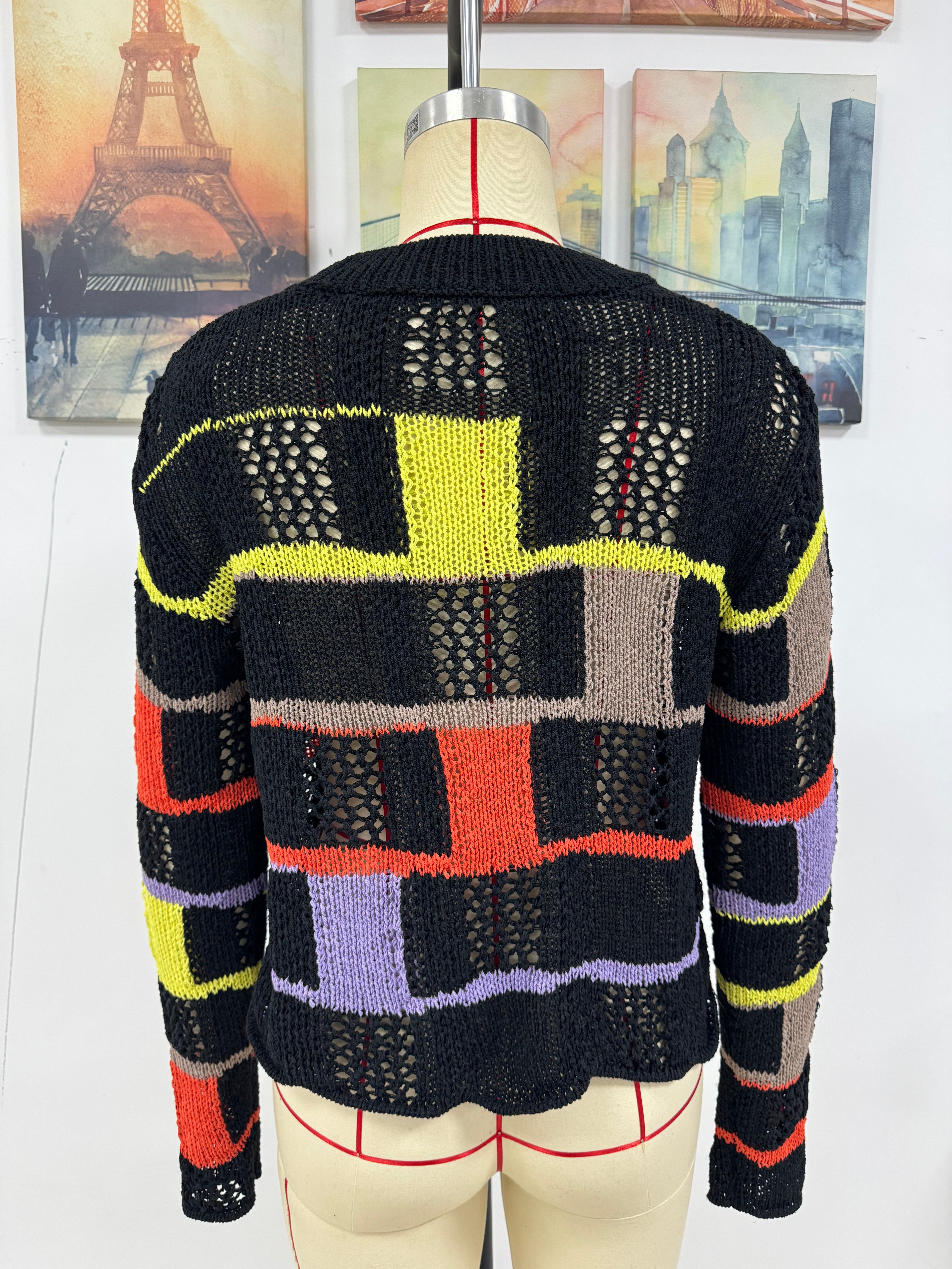 Plus Size Women Round Neck Color Block Knitting Loose Long Sleeve Sweater 7