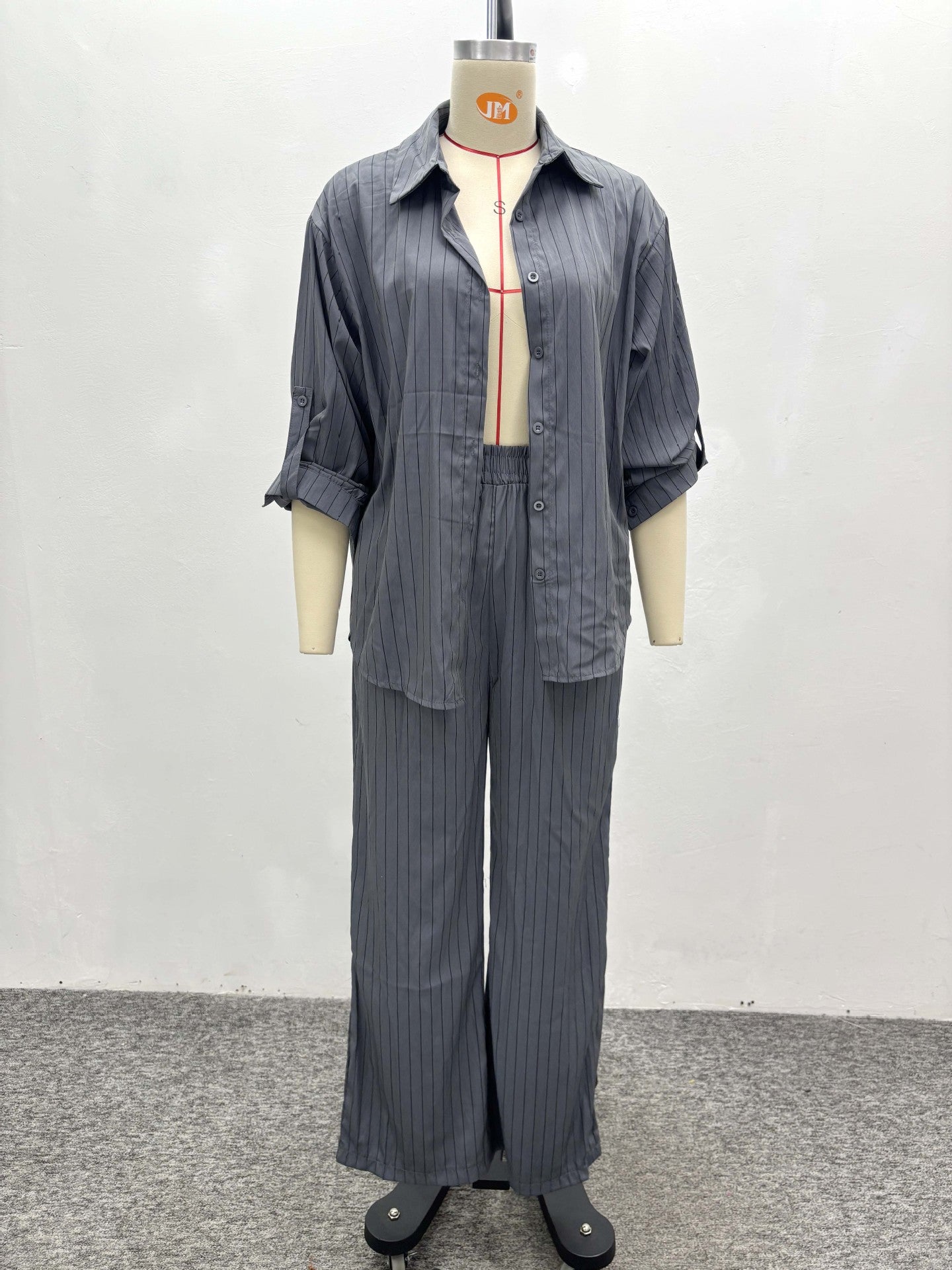 Africa Casual Women's Long Sleeve Striped Shirt High Waist Pants Trendy Fashion Two-Piece Set 9