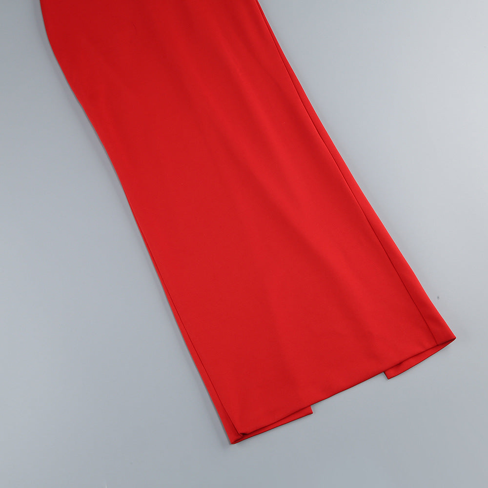 deep v flower slim solid color fashion elegant party dress 10