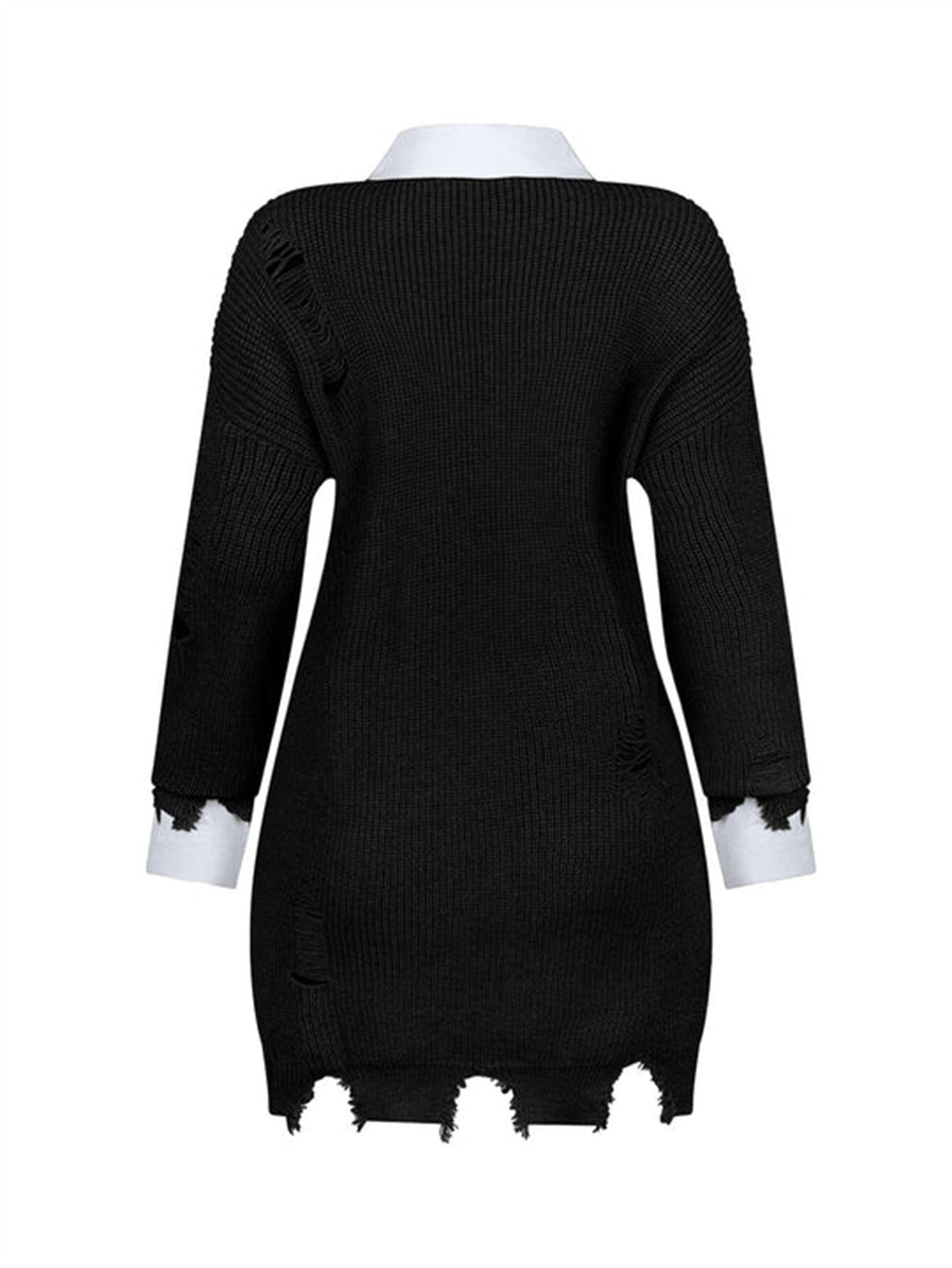 Ripped Casual Loose Solid Color Fashion Turndown-Collar Irregular Mini Dress 12