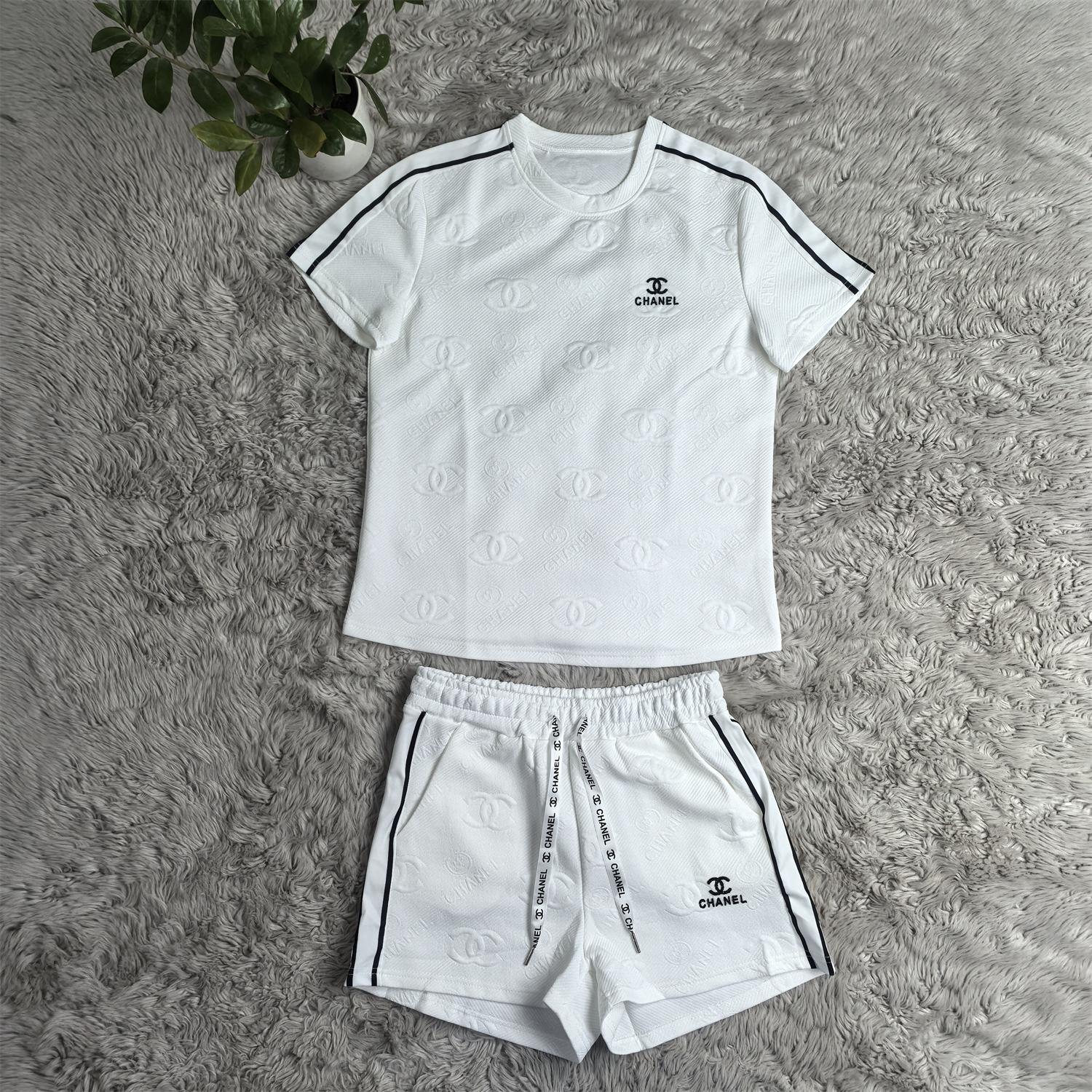 Women Jacquard Short Sleeve Top and Shorts Sports Two Piece Set 15