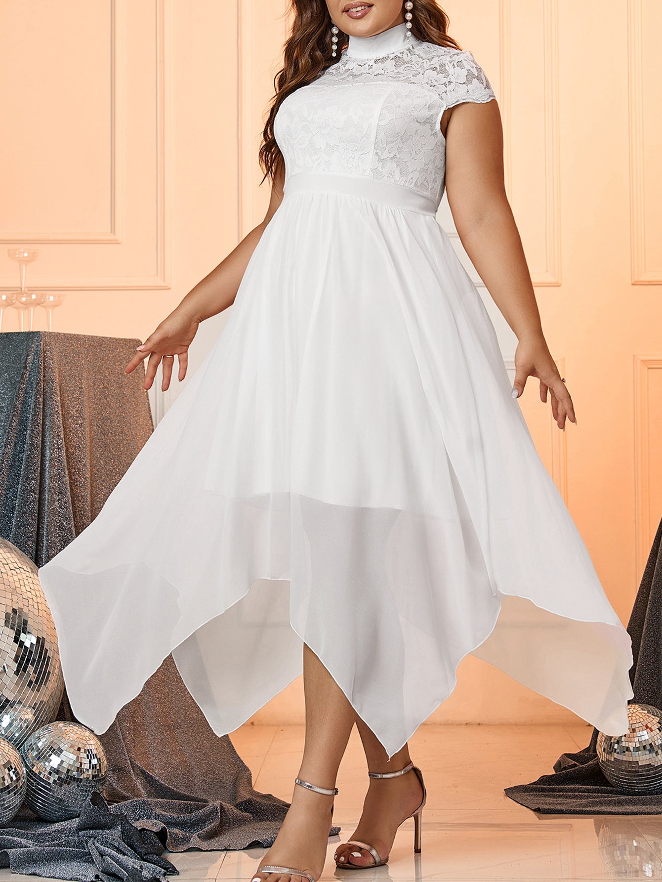 Spring Summer Plus Size Women's Dress High Neck Sleeveless Elegant Party Dress 6