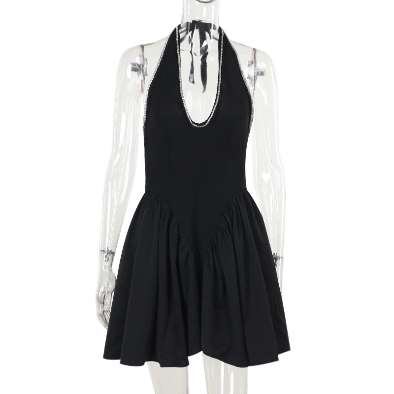 Women Rhinestone U-neck Sexy Halter Neck Dress 6