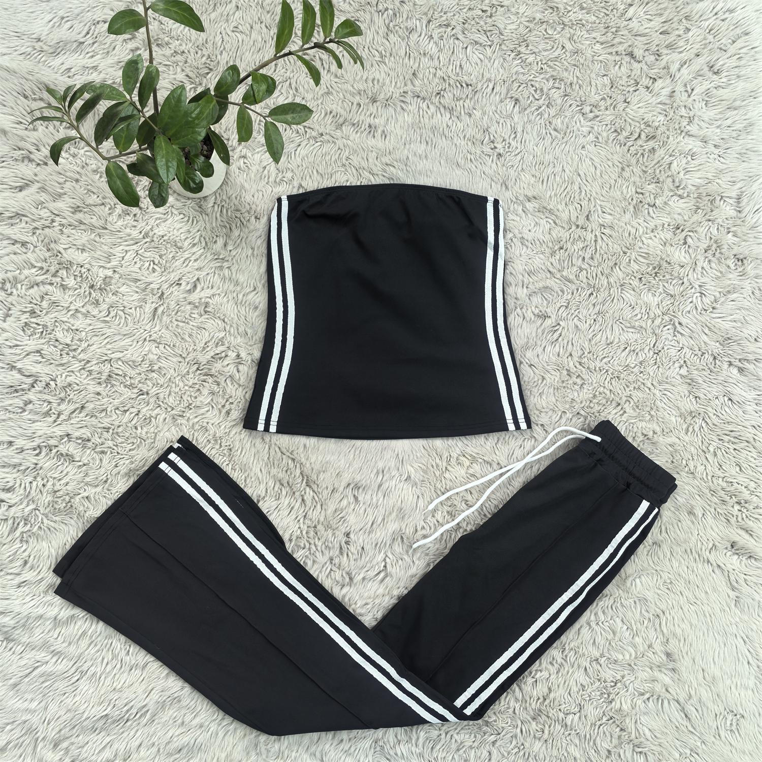 Fashion Women Strapless Tops Loose Pants Casual Two-piece Set 13