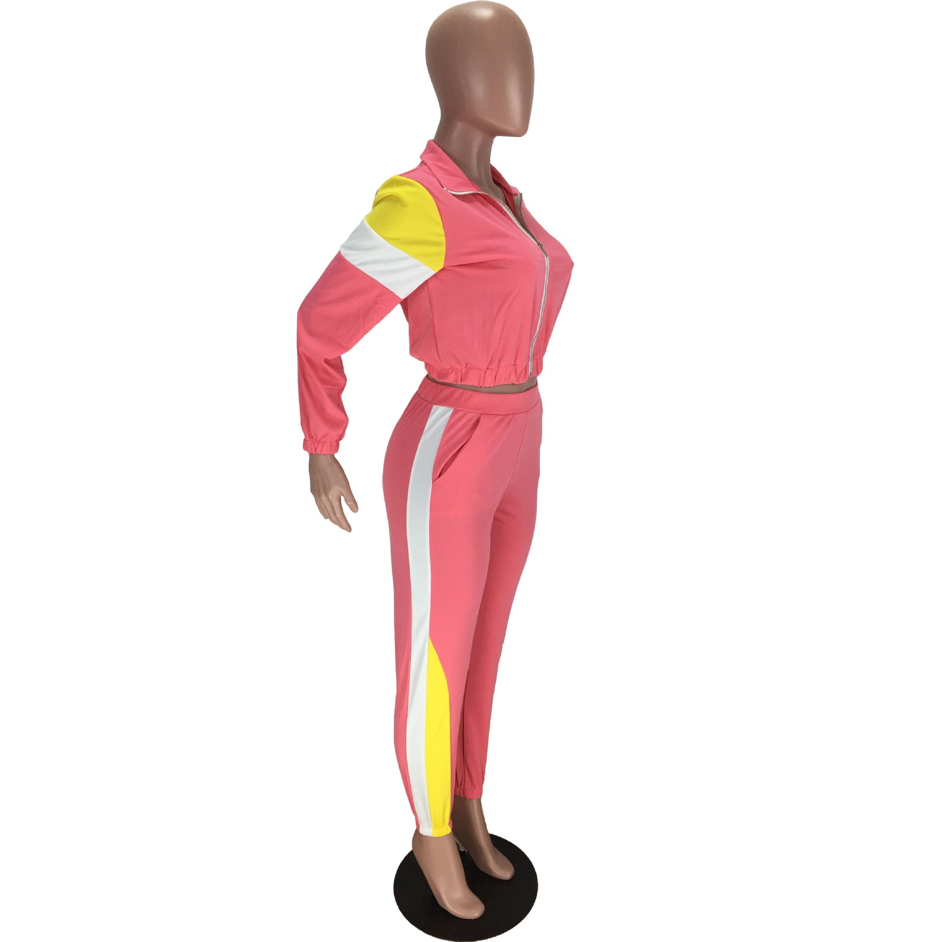 Women's Patchwork Sport Contrast Casual Tracksuit Two Piece Set 37