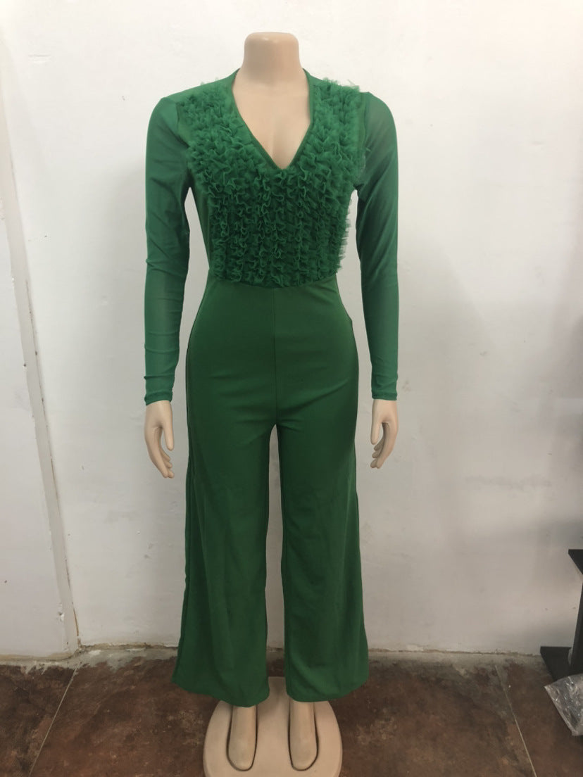 Women Mesh Patchwork Long Sleeve Sports Fitness Jumpsuit 9