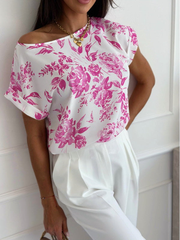 Women Summer Printed Round Neck Loose Shirt 10