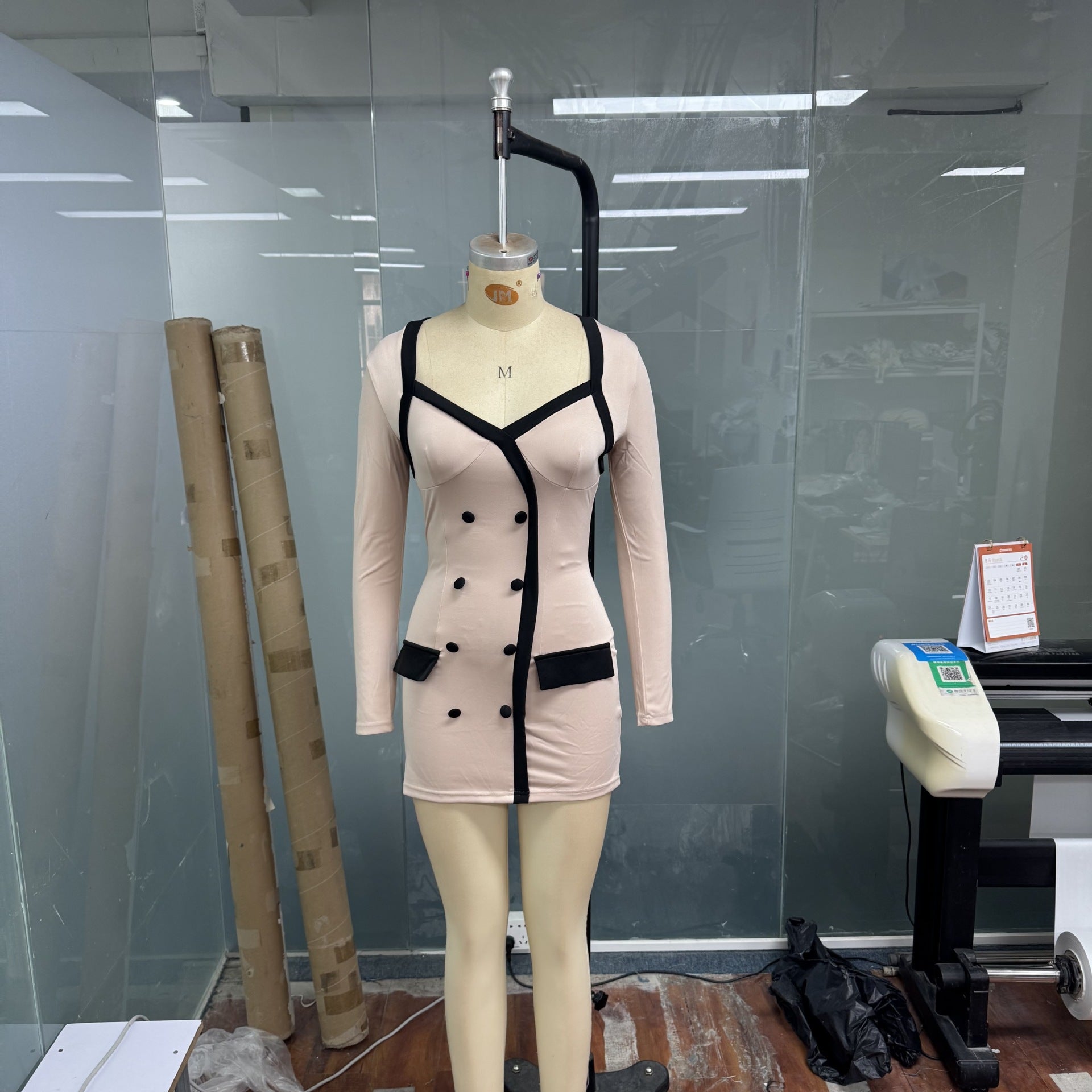 Long Sleeve Solid Color Summer Patchwork Mini Dress 7