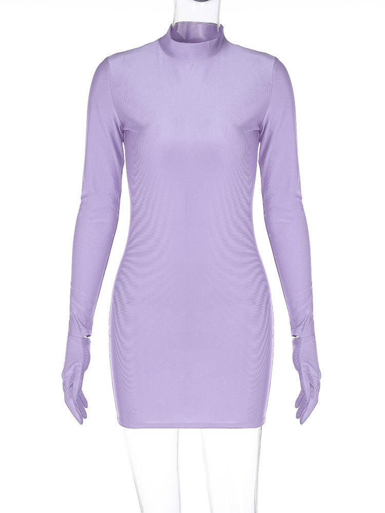 Women Autumn and Winter Finger Cots Long Sleeve Sexy Round Neck Bodycon Dress 22