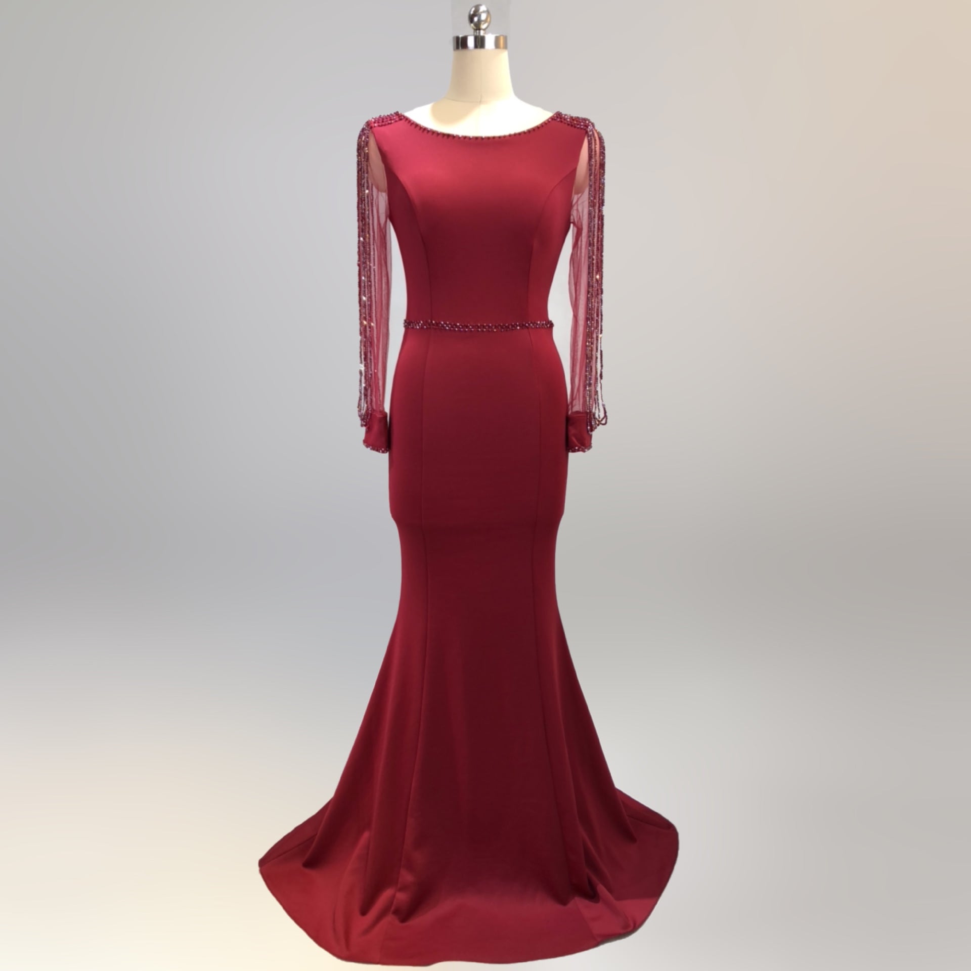 Bridal toast autumn long-sleeved rhinestone chain mermaid long evening dress 22