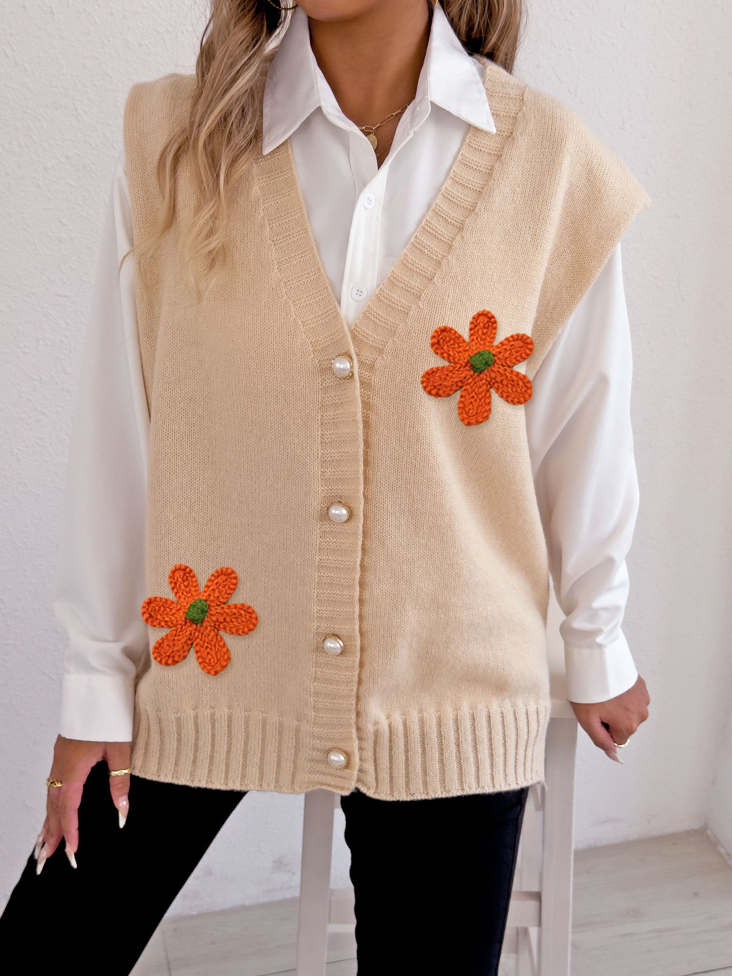 Women's Autumn Winter Vest Pearl Button Loose Casual Cardigan Sweater Waistcoat 7