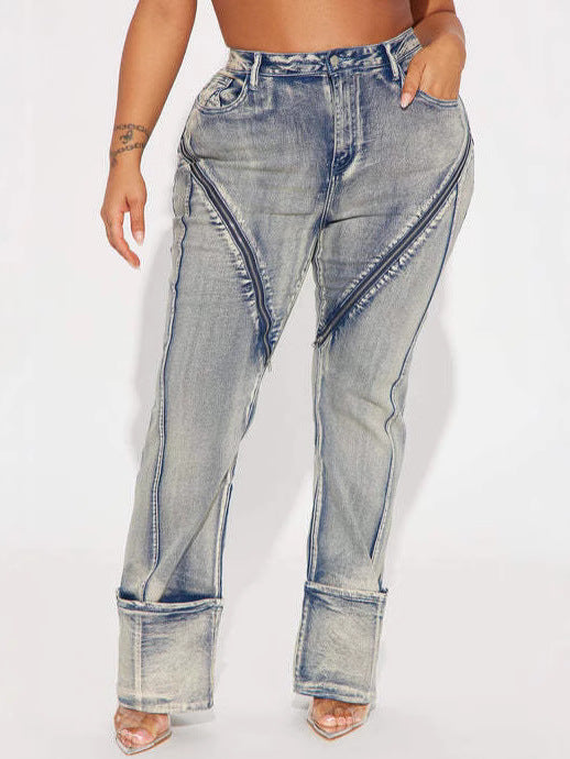 Women Spring Sexy Stretch Washed Zipper Denim Pants 5