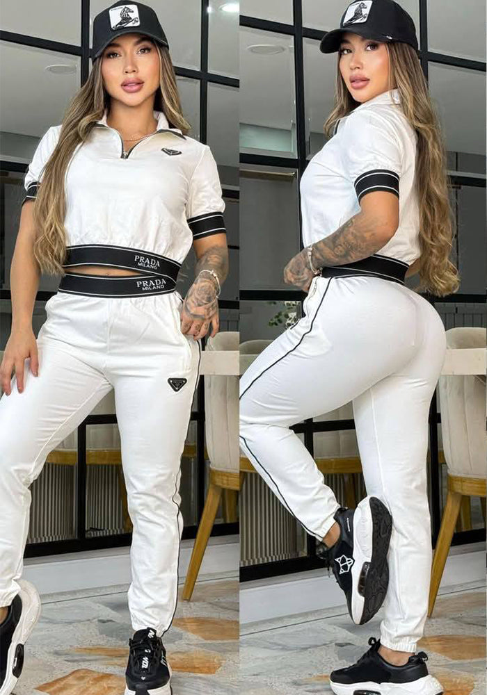 Women Casual Short Sleeve Top and Pants Two-Piece Set