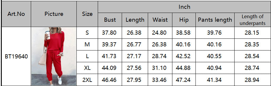 Autumn and Winter Women's Clothing Round Neck Loose Solid Color Long Casual Two-piece Pants Set 18