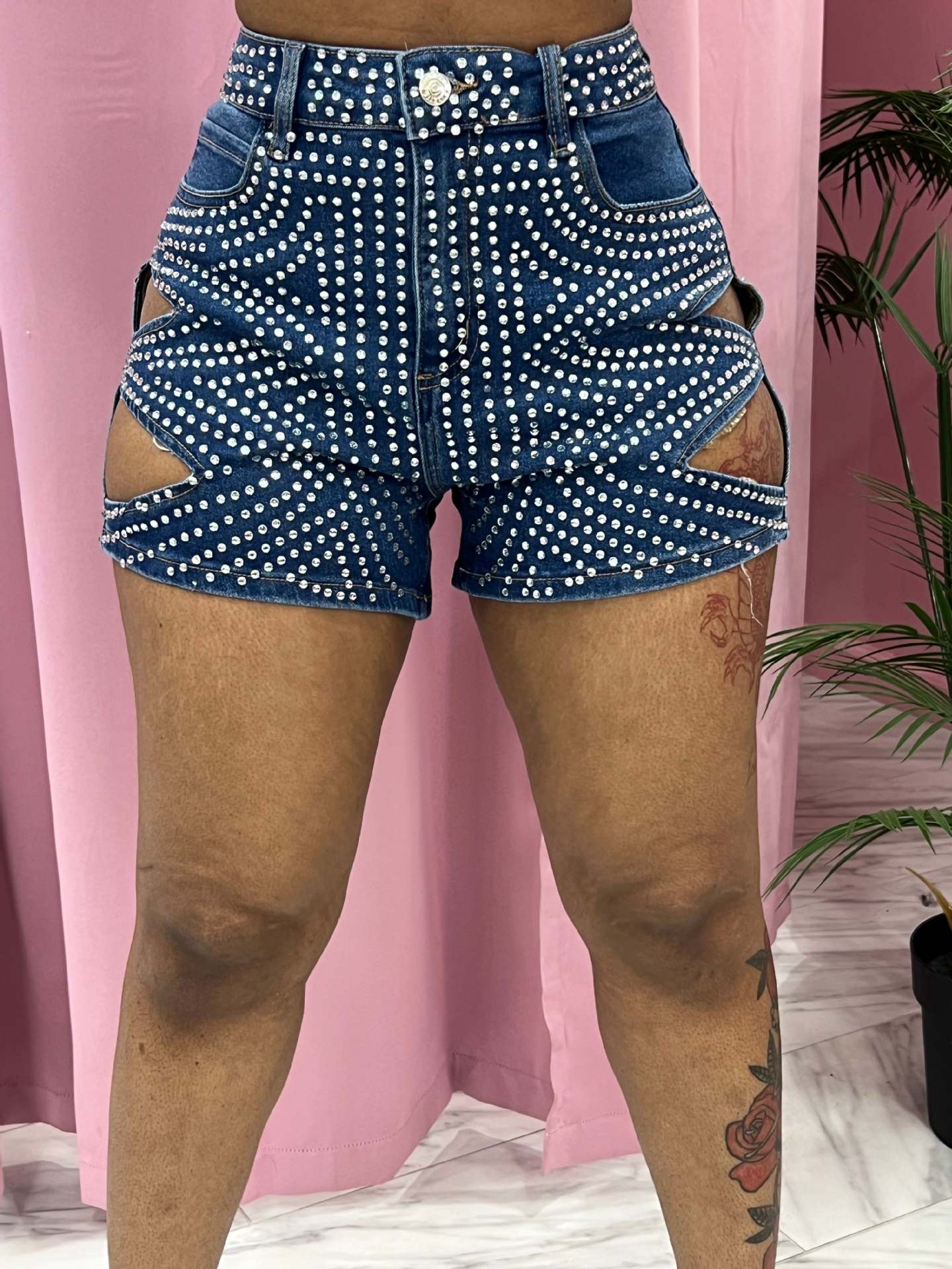 Women's Summer Beaded Ripped Washed Tight Fitting Sexy Stretch Denim Pants