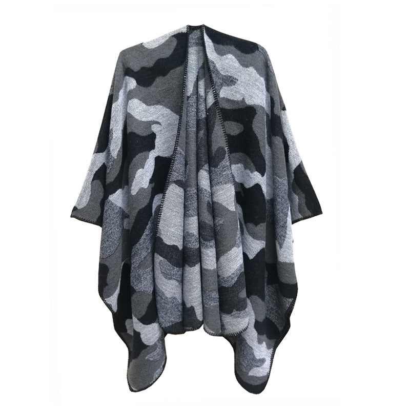Women jacquard cape camouflage slit shawl 3