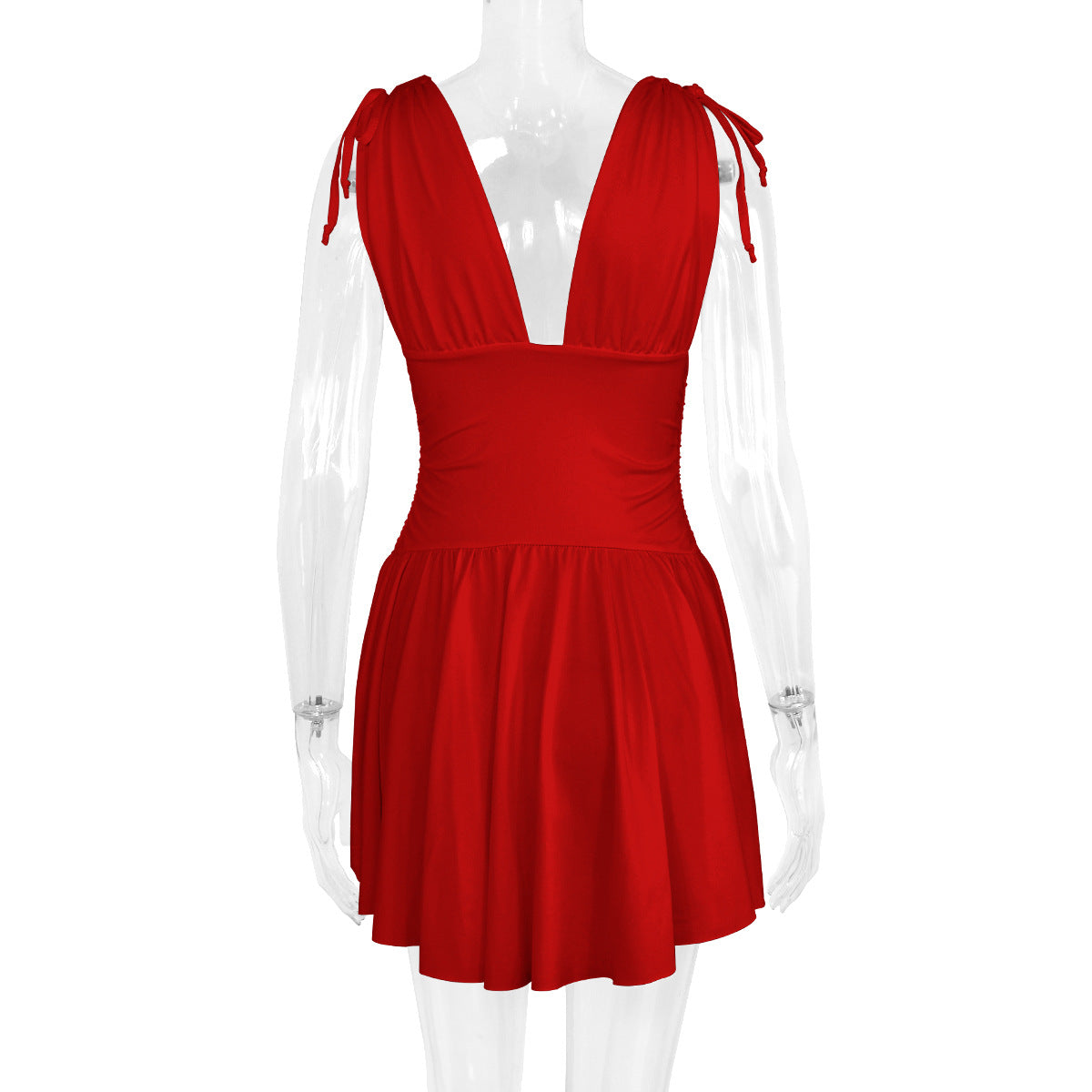 Summer Women's Sexy Deep V Neck Solid Color Strap Mini Dress 15