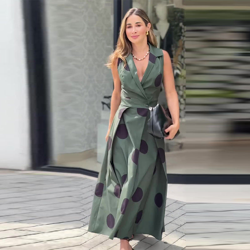 Women Summer V-Neck Sleeveless Belted Elegant Dress 9