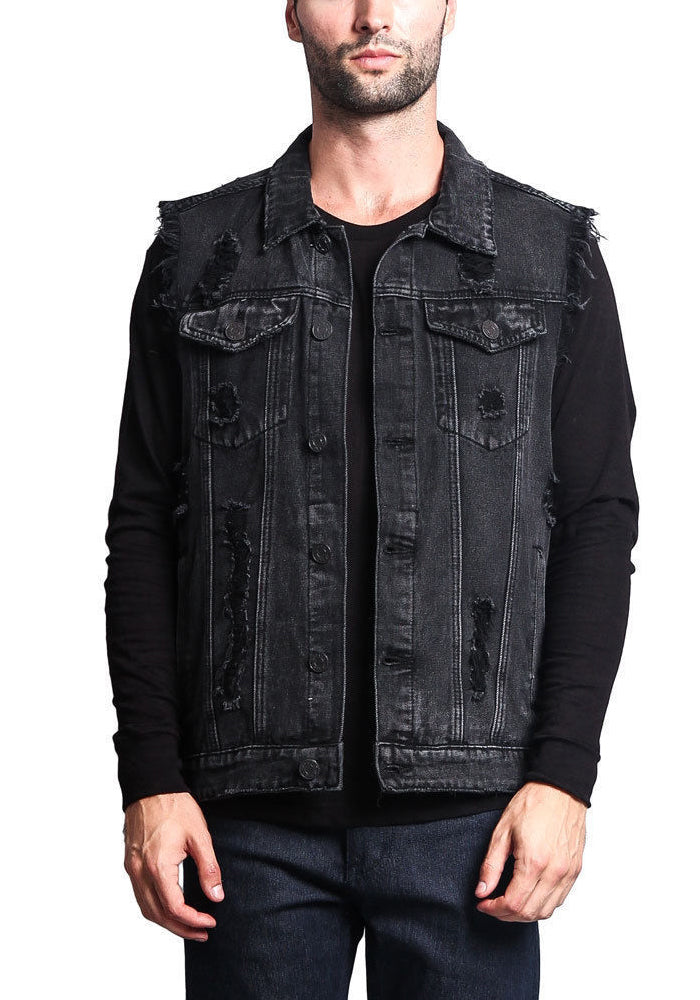 Men's Denim Vest Frayed Ripped Men's Denim Vest