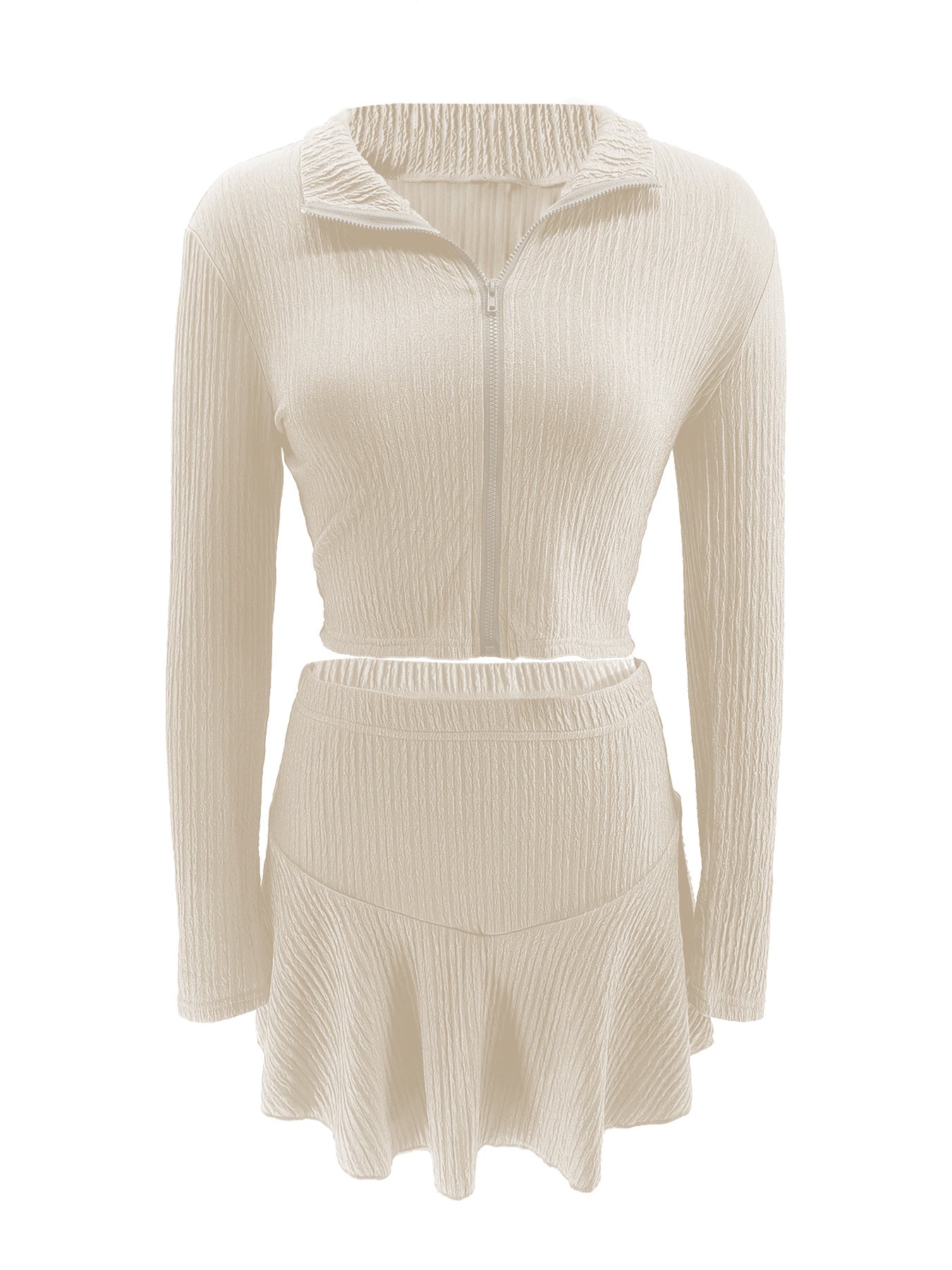 Women Solid Zippered Cropped Top Two-piece set with ruffled skirt 74