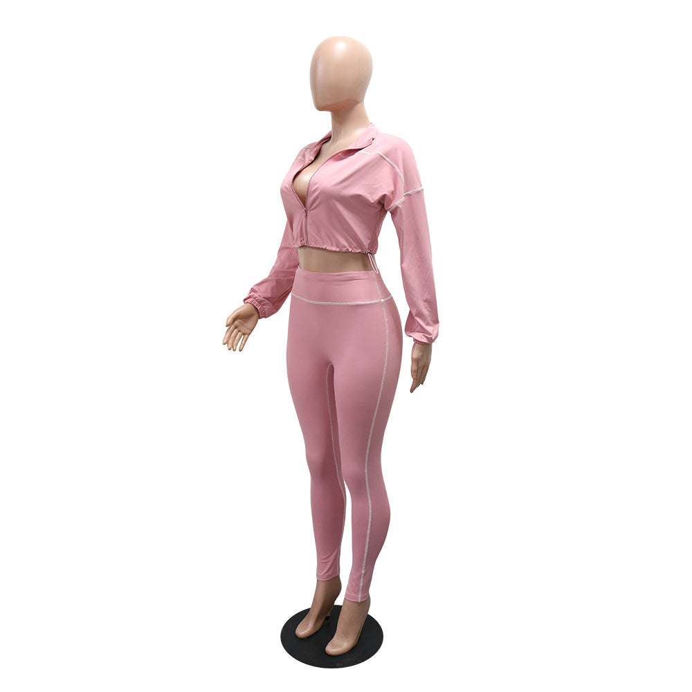 Women Casual Sports Long Sleeve Top and Pants Two-Piece Set 5