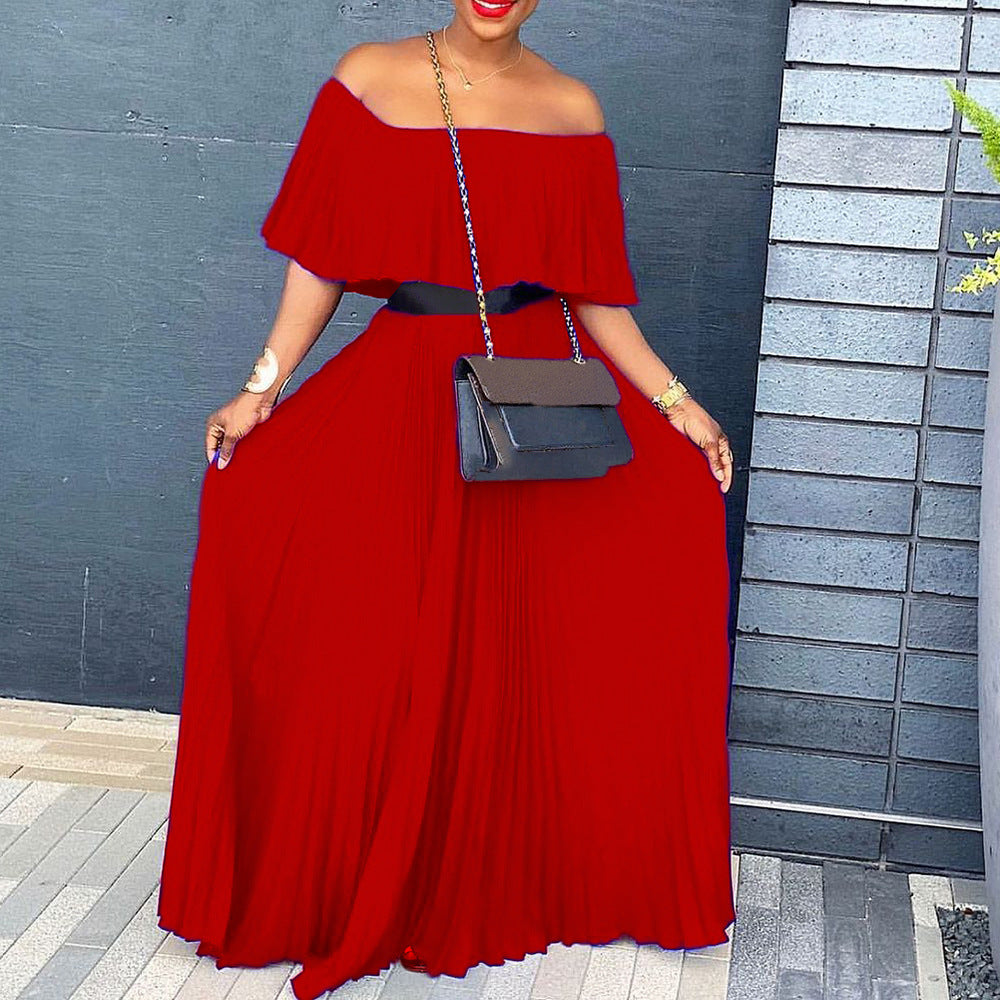 Women Summer Sexy Off Shoulder Pleated Maxi Dress 5