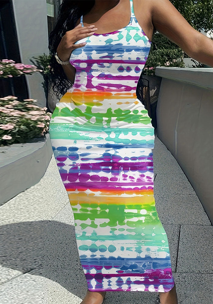 Women's Casual Fashionable Spaghetti Straps Random Print Dress