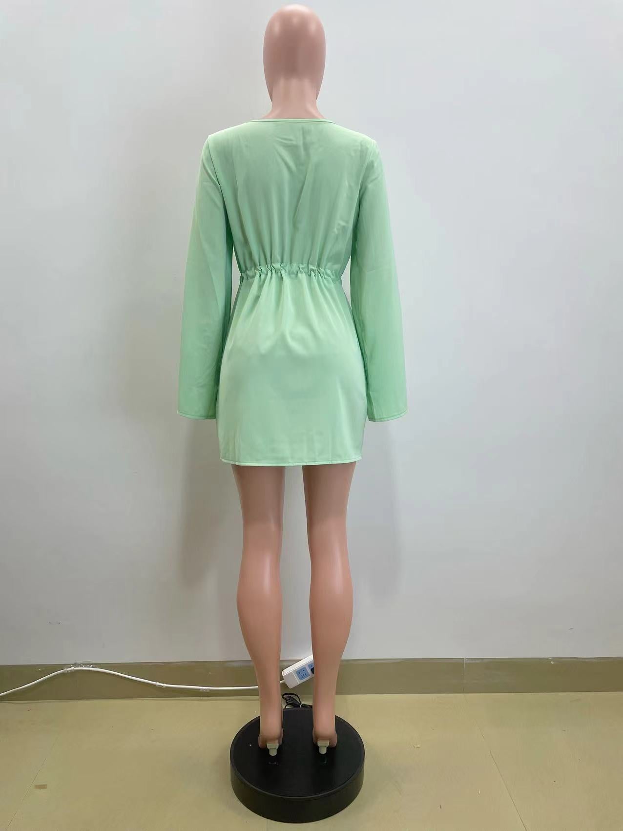 Autumn Fashion Split Sleeve Drawstring Slim Waist Casual Women's Dress 10