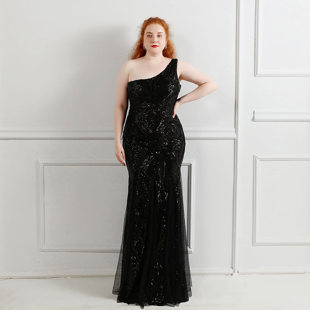Plus Size Women Sequins One Shoulder Formal Party Evening Dress 6