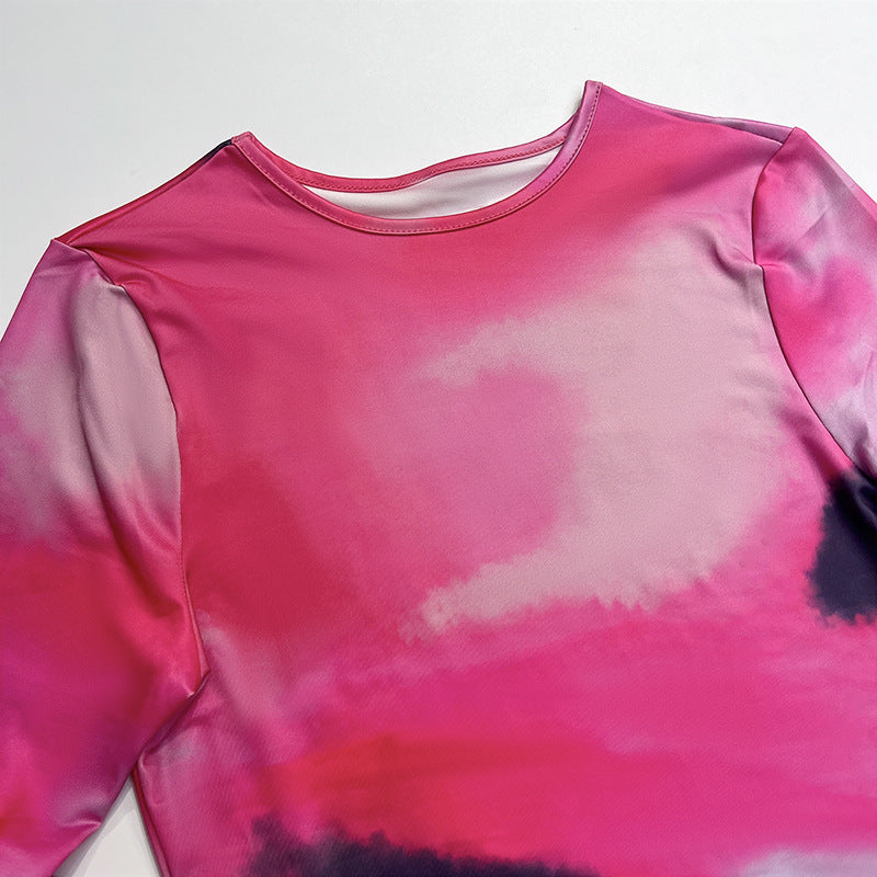 Women's Round Neck Long Sleeve Printed Chic Elegant Bodycon Dress 12