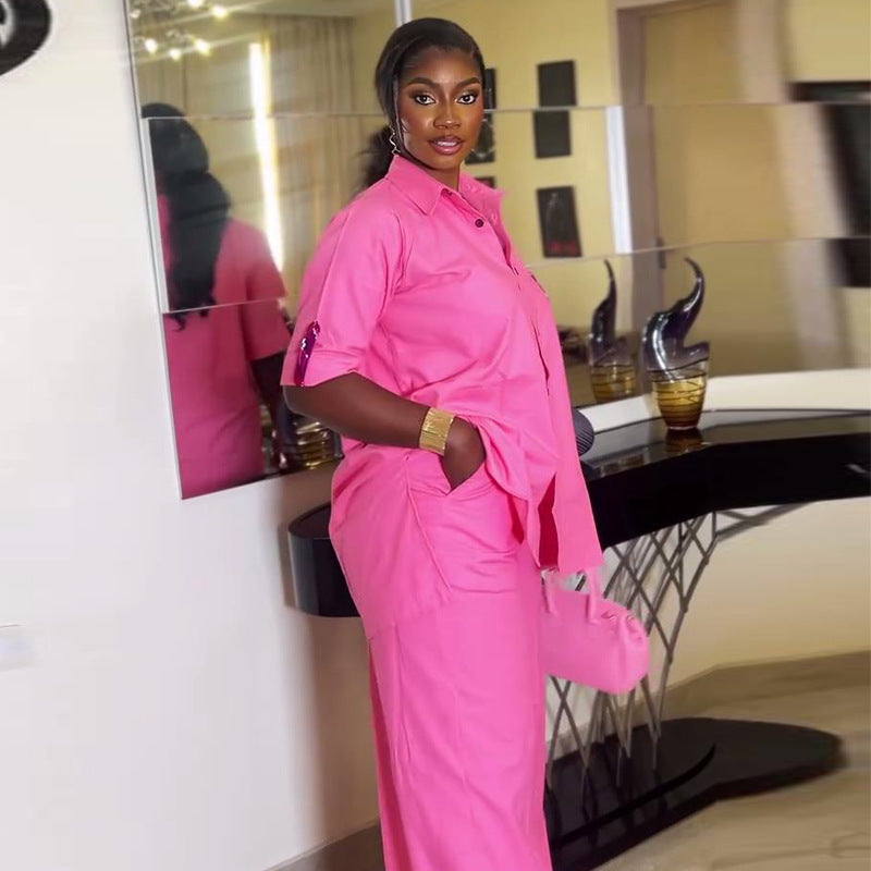 Summer Africa Casual Women's Short Sleeve Shirt Trousers Two-Piece Set 4