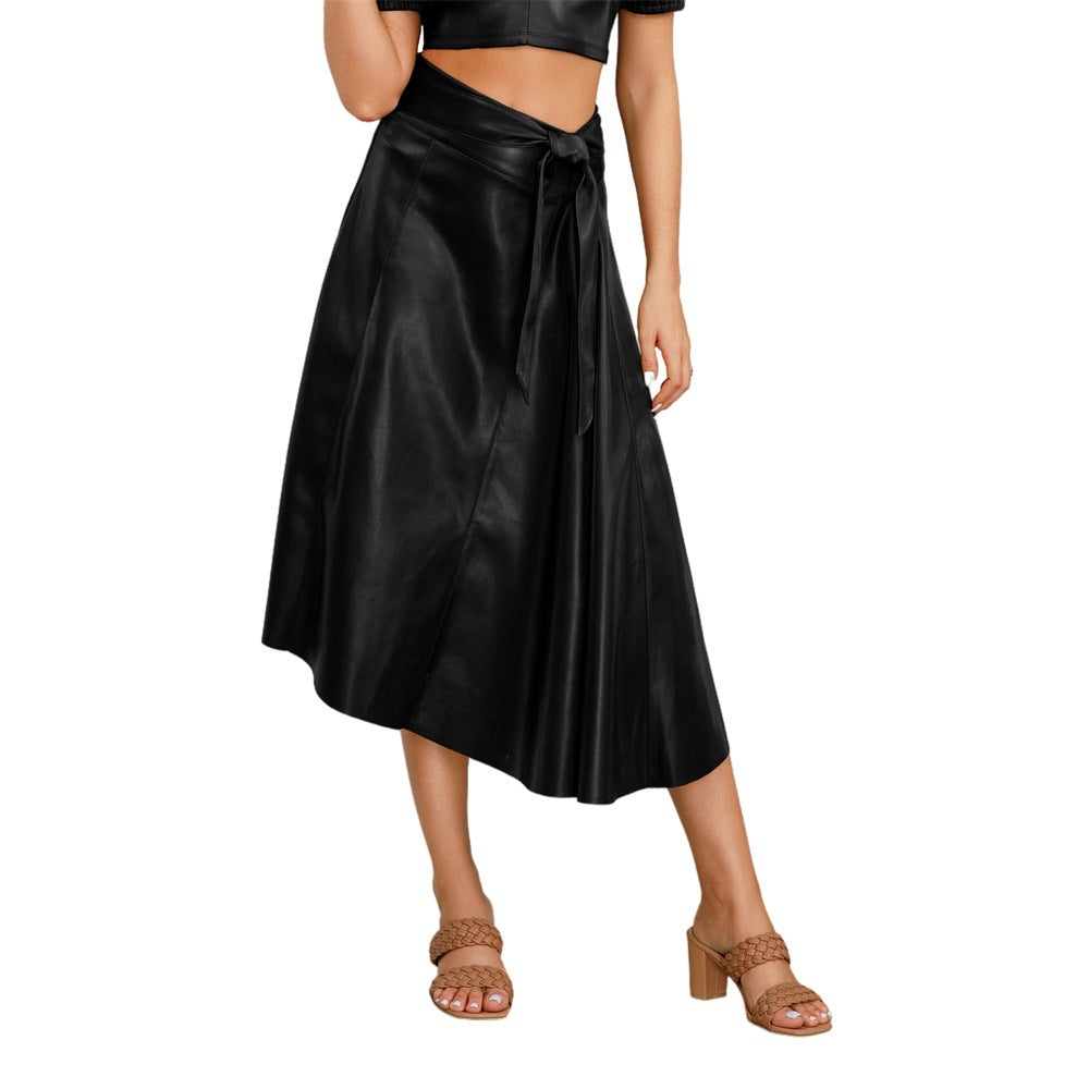 Pu Leather Fashion Trendy Autumn and Winter Women's Irregular Swing Skirt 8