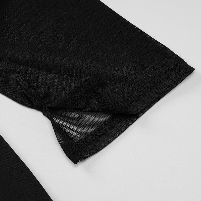 Women autumn and winter hollow mesh long-sleeved v-neck strappy dress 25