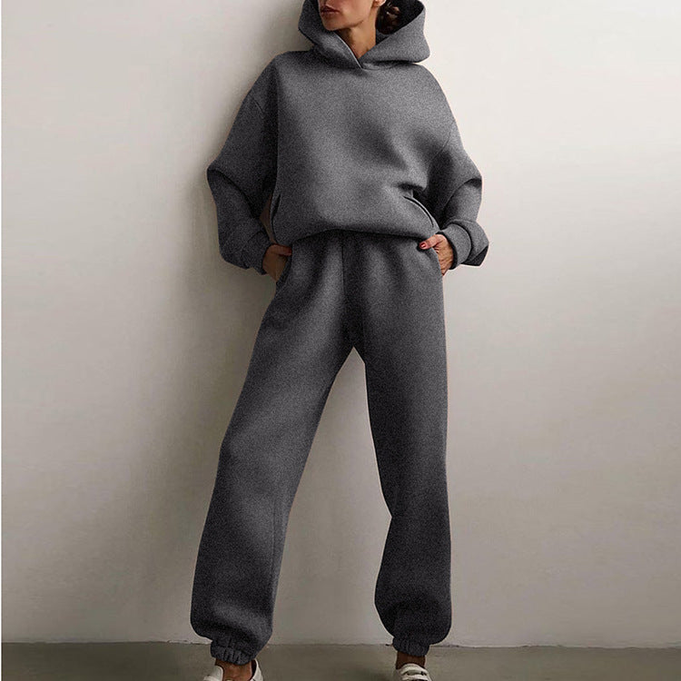 Fall/Winter Women Casual Solid Hoodies + Pant Two Piece 14