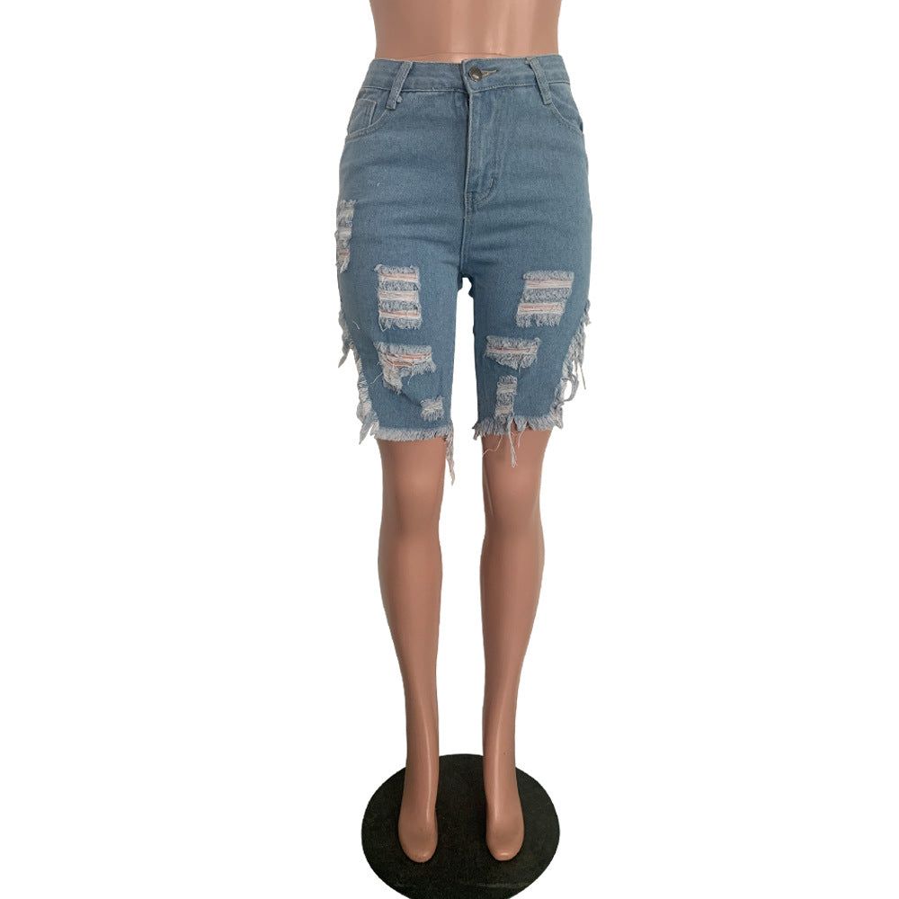Distressed Denim Knee-Length Shorts 8