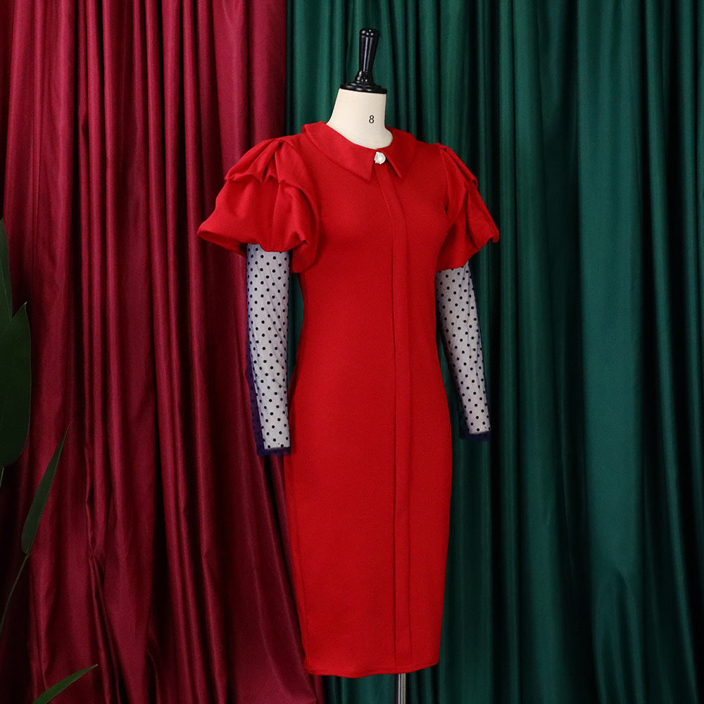 Women'S Fall/Winter Mesh And Pleated Plus Size Ol Chic Career Dress 22