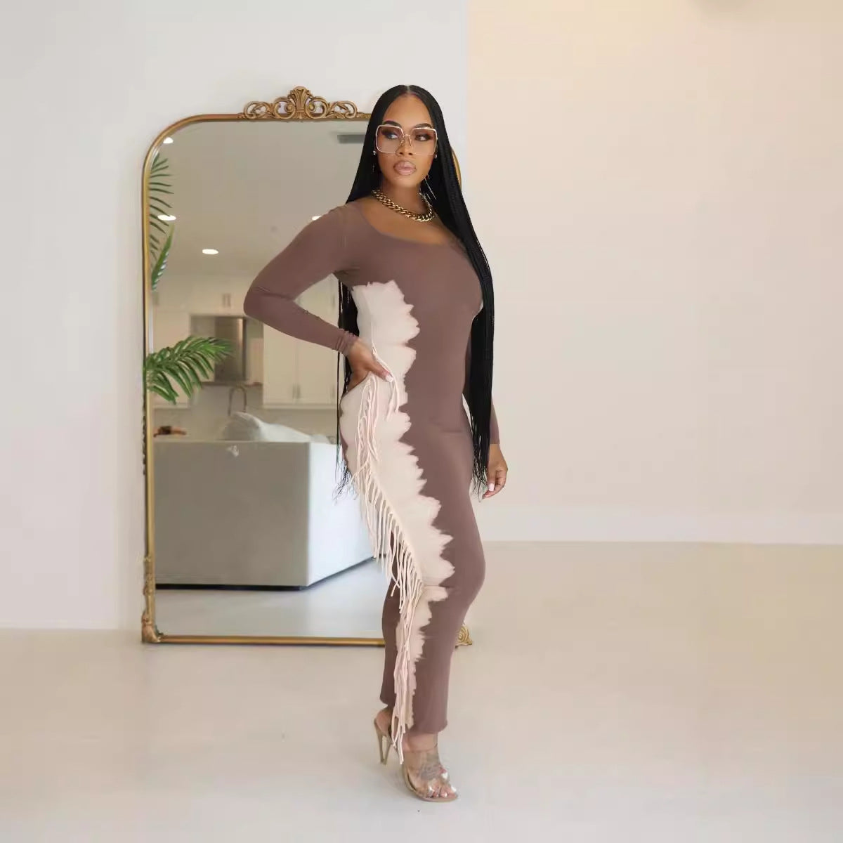 Contrast Color Tassel Casual Dress 6