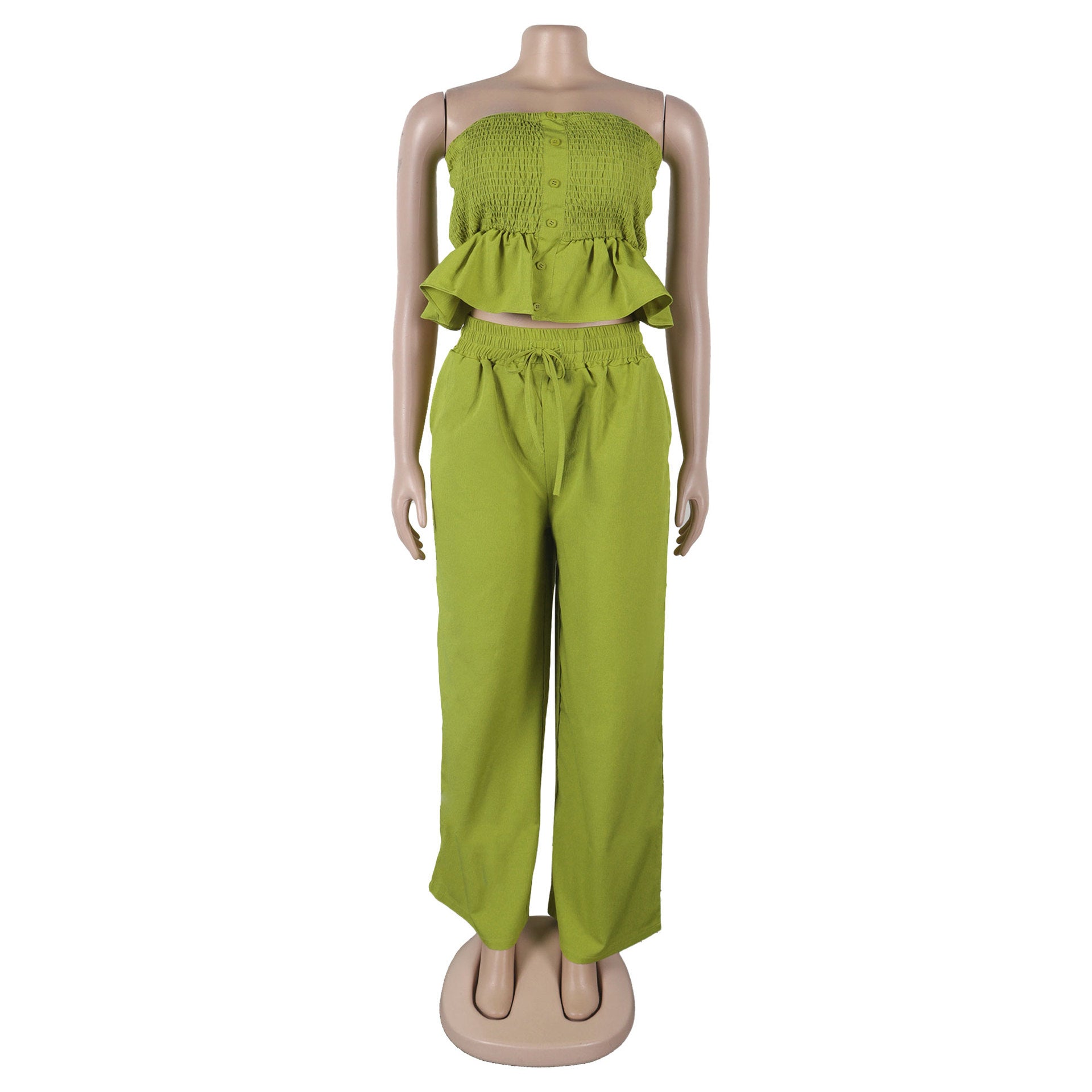Sexy solid color strapless two piece pants set 16