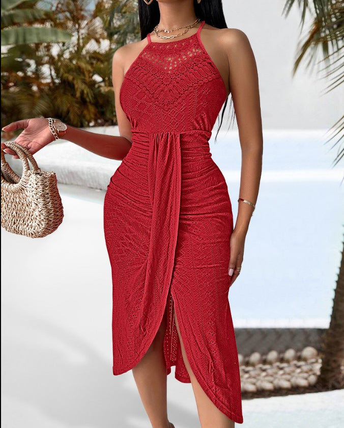 Women Spring and Summer Halter Neck Sleeveless Irregular Skirt Dress 12