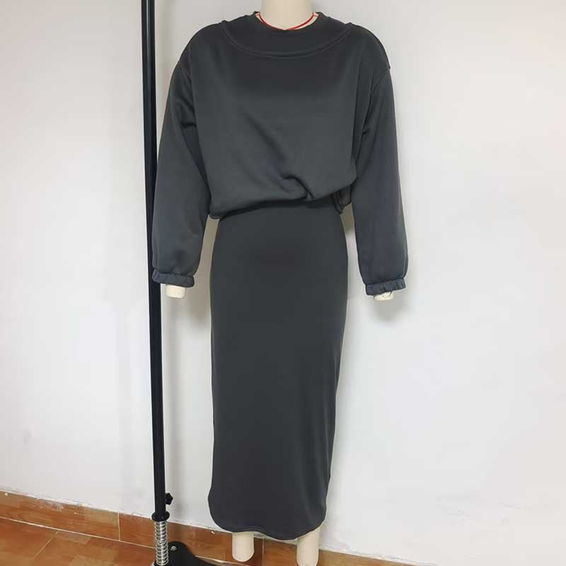 Autumn Loose Off Shoulder Bat Sleeves Top Long Skirt Two Piece Set For Women 24