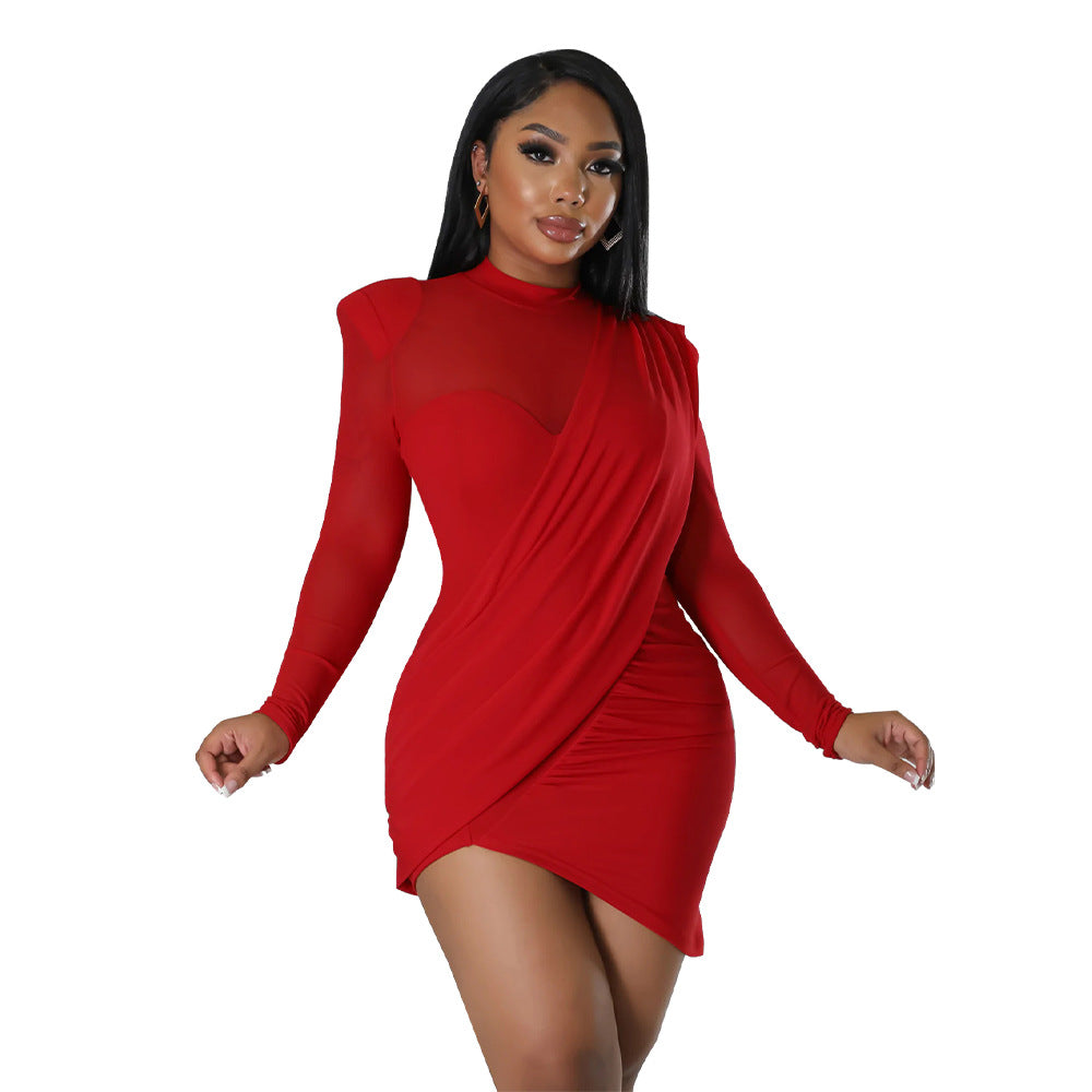 Women's mesh patchwork see through patch Slim Waist dress 11