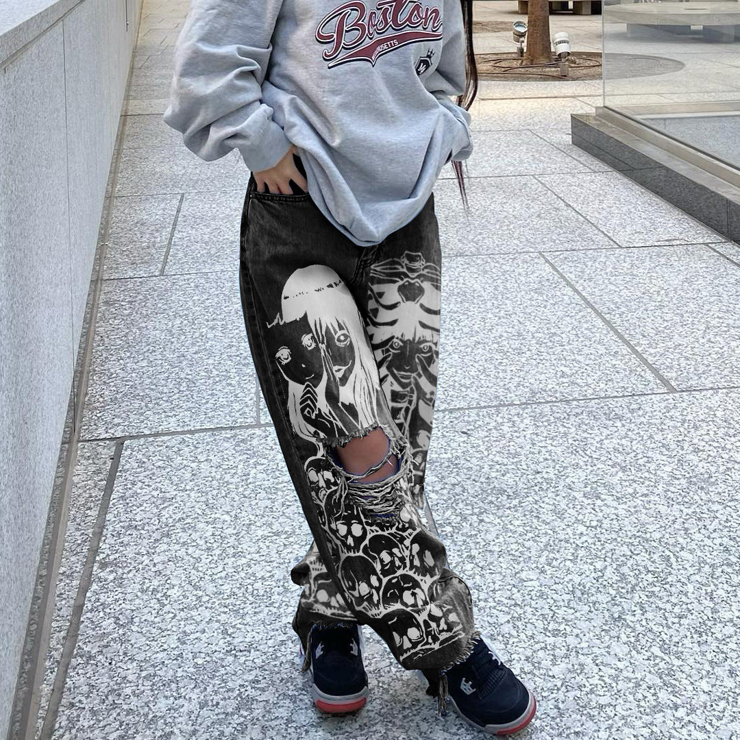 High Waisted Ripped Denim Pants Women's Trousers 5