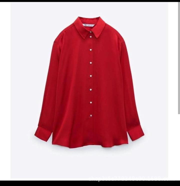 Women Satin Single Breasted Long Sleeve Solid Shirt 6