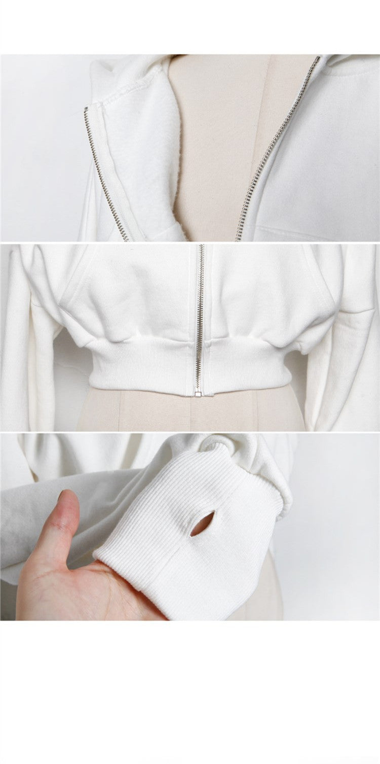 Autumn and winter chic fashion hooded short sportsCasual zipper women's trend Hoodies 18