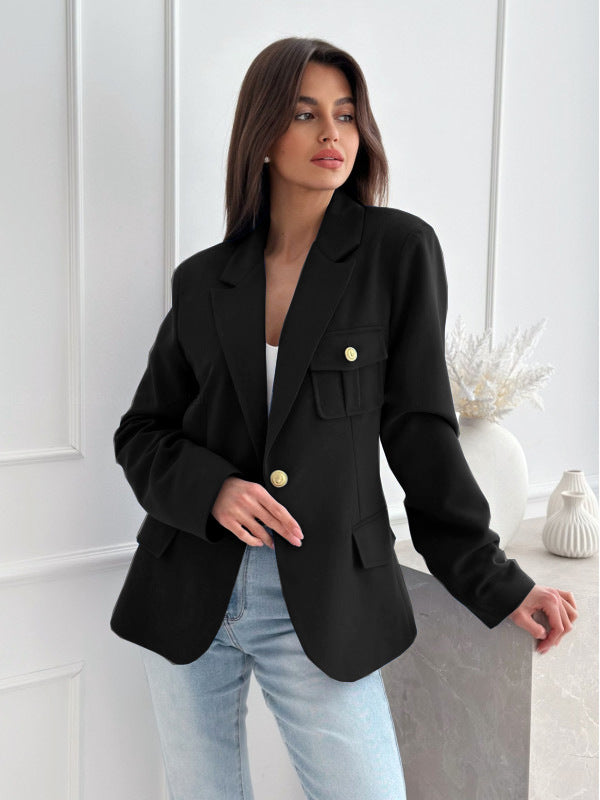 Women Long-sleeved Single-breasted Solid Blazer 3