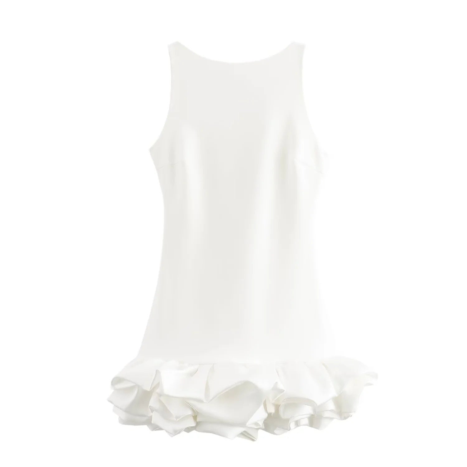 Women's Fashionable White Sleeveless Short Ruffle Dress 9